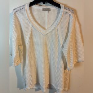 Brand New Zenana Outfitters Cream Mesh Short Sleeve Top